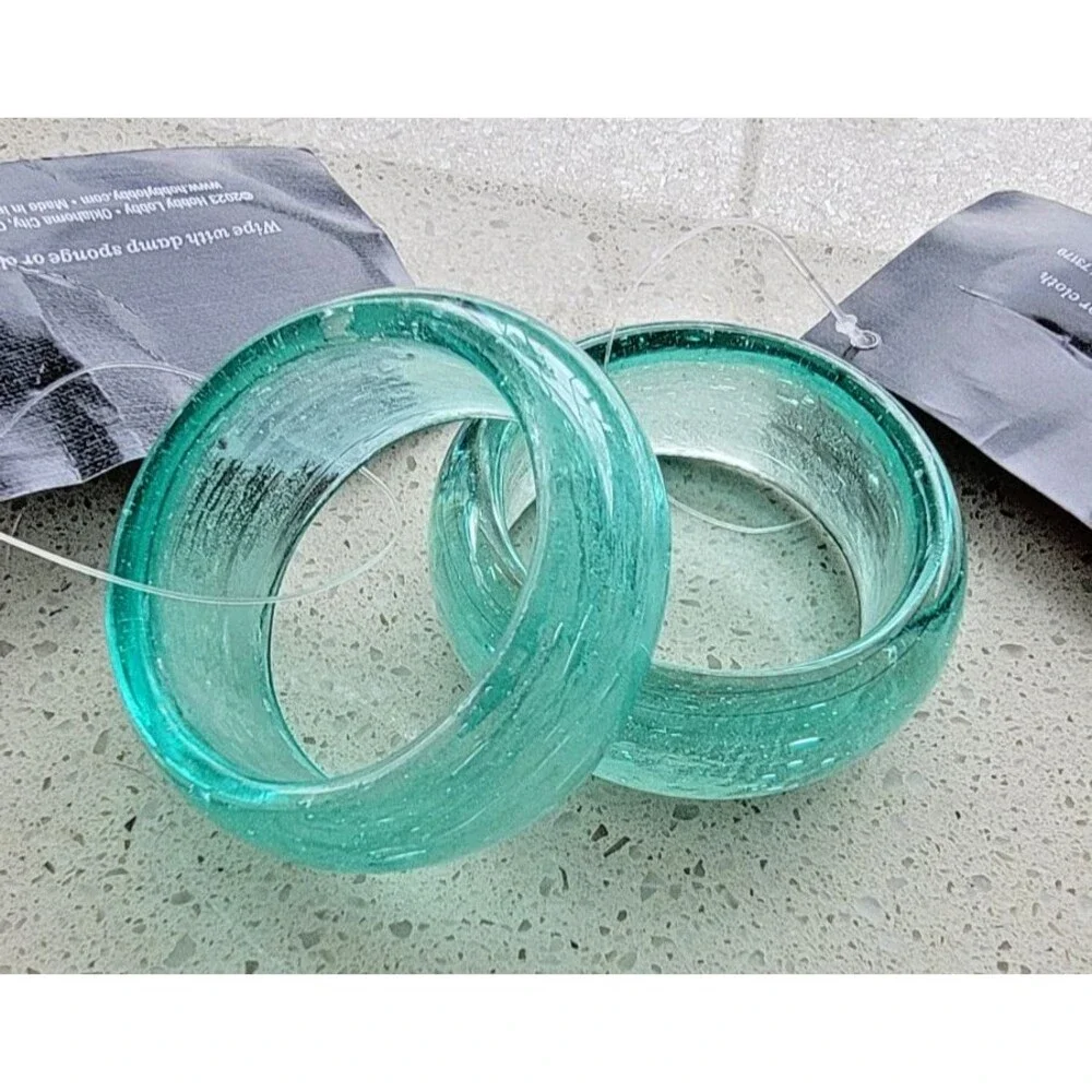 Market Square Teal Green Glass Translucent Napkin Rings- Set of 4 New